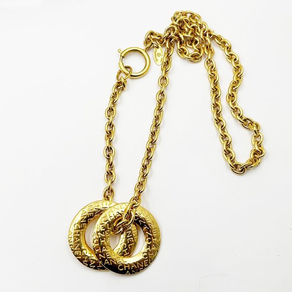 Chanel Vintage Gold Plated Letter Double Ring Necklace
